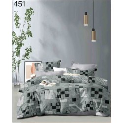Lenjerie Pat Dublu Finet 6 Piese cu Cearșaf Normal – Model Gri Modern cu Pătrate, OLD-005