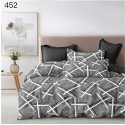 Lenjerie Pat Dublu Finet – Set 6 Piese cu Cearșaf Normal, Model Gri Antracit Geometric, OLD-004
