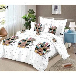 Lenjerie Pat Dublu Finet – Set 6 Piese cu Cearșaf Normal, Model Bufniță, OLD-022