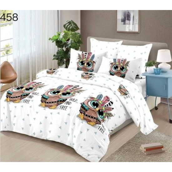 Lenjerie Pat Dublu Finet – Set 6 Piese cu Cearșaf Normal, Model Bufniță, OLD-022 Oferta duo bumbac-finet