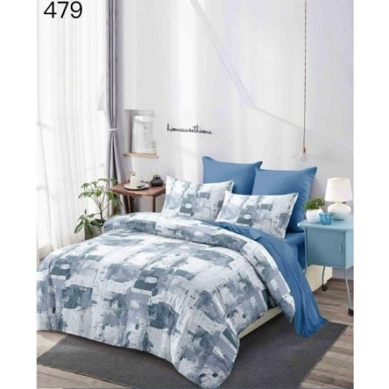 Lenjerie Pat Dublu Finet – Set 6 Piese cu Cearșaf Normal, Model Albastru Gri, OLD-001 Oferta duo bumbac-finet
