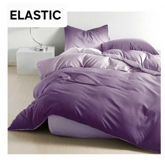 Set Lenjerie Pat Dublu Bumbac Satinat 4 Piese cu Cearșaf cu Elastic – Model Mov Lila Degrade, LES-004 3 lenjerii la 199 lei