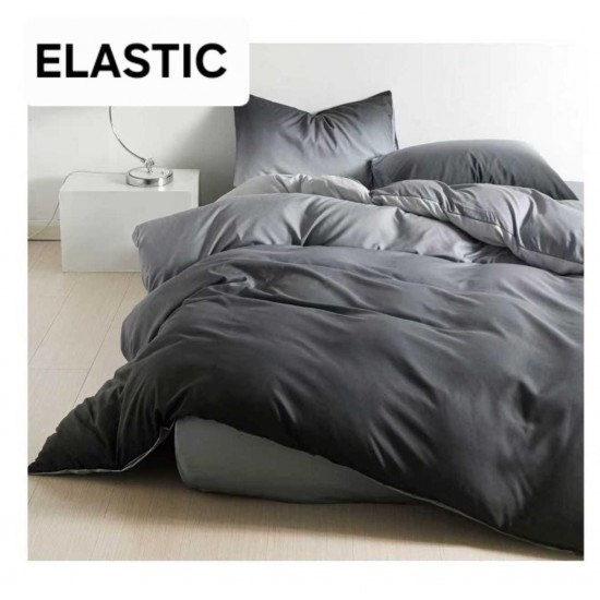 Set Lenjerie Pat Dublu Bumbac Satinat 4 Piese cu Cearșaf cu Elastic – Model Gri Antracit Degrade, LES-001 3 lenjerii la 199 lei
