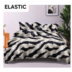 Set Lenjerie Bumbac Satinat 4 Piese Pat Dublu cu Cearșaf cu Elastic – Model Zebra Alb Negru, LDBS-070