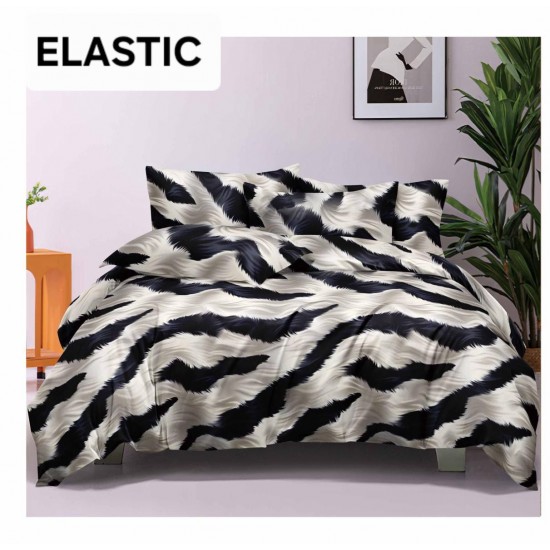 Set Lenjerie Bumbac Satinat 4 Piese Pat Dublu cu Cearșaf cu Elastic – Model Zebra Alb Negru, LDBS-070 3 lenjerii la 199 lei
