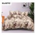 Set Lenjerie Pat Dublu Bumbac Satinat 4 Piese cu Cearșaf cu Elastic – Model Floral Bej cu Bujori și Trandafiri, LES-014