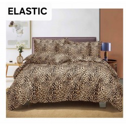 Set Lenjerie Pat Dublu Bumbac Satinat 4 Piese cu Cearșaf cu Elastic – Model Leopard Animal Print, LES-016