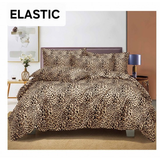Set Lenjerie Pat Dublu Bumbac Satinat 4 Piese cu Cearșaf cu Elastic – Model Leopard Animal Print, LES-016 3 lenjerii la 199 lei