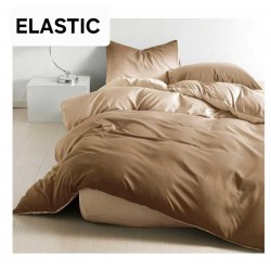 Set Lenjerie Pat Dublu Bumbac Satinat 4 Piese cu Cearșaf cu Elastic – Model Maro Degrade, LES-017