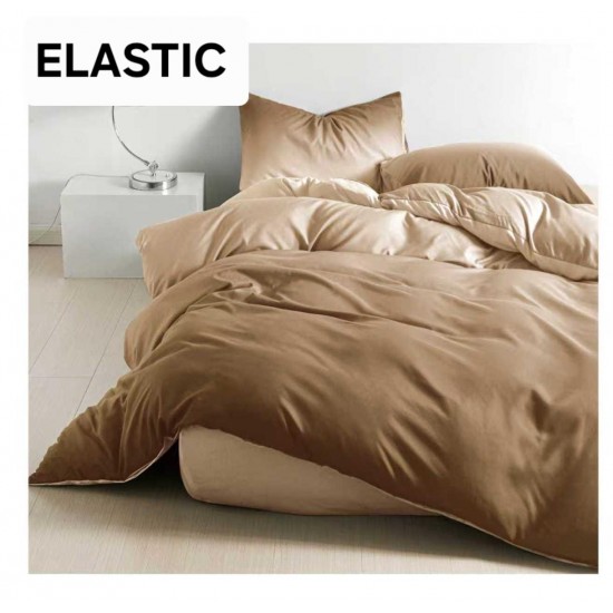 Set Lenjerie Pat Dublu Bumbac Satinat 4 Piese cu Cearșaf cu Elastic – Model Maro Degrade, LES-017 3 lenjerii la 199 lei