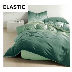 Set Lenjerie Pat Dublu Bumbac Satinat 4 Piese cu Cearșaf cu Elastic – Model Verde Menta Degrade, LES-018