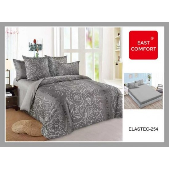 Set Lenjerie Pat Dublu Bumbac Finet 6 Piese cu Cearșaf cu Elastic – Model Trandafiri Gri, LDE-026 Lenjerii Finet 6 piese cu ELASTIC