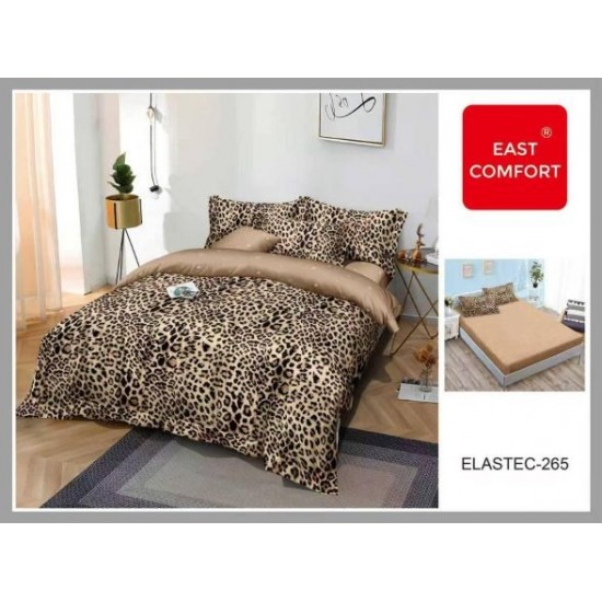 Set Lenjerie Pat Dublu Bumbac Finet 6 Piese cu Cearșaf cu Elastic – Model Leopard Bej , LDE-092 Lenjerii Finet 6 piese cu ELASTIC