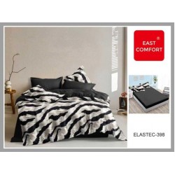 Set Lenjerie Pat Dublu Bumbac Finet 6 Piese cu Cearșaf cu Elastic – Model Zebra Alb-Negru, LDE-115