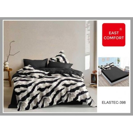 Set Lenjerie Pat Dublu Bumbac Finet 6 Piese cu Cearșaf cu Elastic – Model Zebra Alb-Negru, LDE-115 Lenjerii Finet 6 piese cu ELASTIC