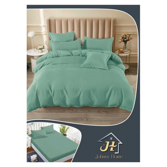 Lenjerie pat dublu, BUMBAC FINET, 6 piese, cu ELASTIC, UNI, Verde menta, LFU-014 Lenjerii Finet 6 piese cu ELASTIC