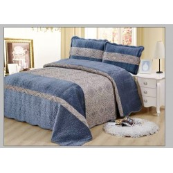 Cuvertură Pat Dublu 3 Piese din Catifea Matlasată – 230x250 cm + 2 Fețe de Pernă, Model Albastru, CMM-004