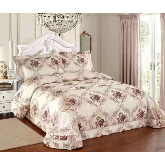 Cuvertură Pat Dublu 3 Piese din Catifea Matlasată – 250x250 cm + 2 Fețe de Pernă 60x80 cm, Model Bej Floral, CMM-005 Cuverturi Catifea 3 piese cu Model