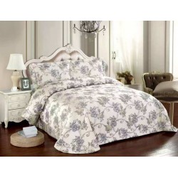 Cuvertură Pat Dublu 3 Piese din Catifea Matlasată – 250x250 cm + 2 Fețe de Pernă 60x80 cm, Model Floral Gri, CMM-006