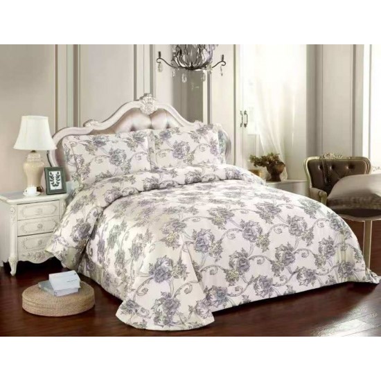 Cuvertură Pat Dublu 3 Piese din Catifea Matlasată – 250x250 cm + 2 Fețe de Pernă 60x80 cm, Model Floral Gri, CMM-006 Cuverturi Catifea 3 piese cu Model