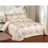 Cuvertură Pat Dublu 3 Piese din Catifea Matlasată – 250x250 cm + 2 Fețe de Pernă 60x80 cm, Model Floral Bej, CMM-008