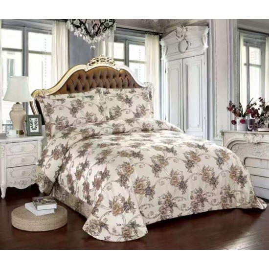 Cuvertură Pat Dublu 3 Piese din Catifea Matlasată – 250x250 cm + 2 Fețe de Pernă 60x80 cm, Model Floral Bej, CMM-009 Cuverturi Catifea 3 piese cu Model