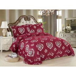Cuvertură Pat Dublu 3 Piese din Catifea Matlasată – 250x250 cm + 2 Fețe de Pernă 60x80 cm, Model Floral Bordo, CMM-013