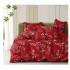 Lenjerie de Pat Dublu 4 Piese Bumbac Satinat Superior – Model Floral Roșu cu Flori de Cireș, LES-031