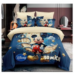 Lenjerie de Pat Finet 6 Piese Pat Dublu – Model Mickey Mouse Albastru Noapte, LCC-056