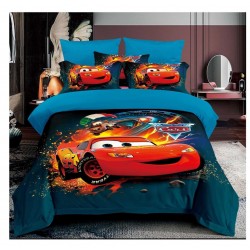 Lenjerie de Pat Finet 6 Piese Pat Dublu – Model Cars Fulger McQueen Albastru, LCC-062