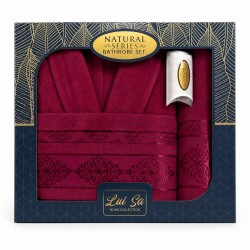Set Halat de Baie + Prosoape 4 Piese din Bumbac 100% – Model Bordo Elegant Lui Sa Home Collection, HBC-016