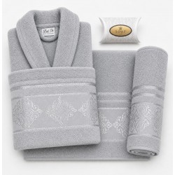Set Halat de Baie + Prosoape 4 Piese din Bumbac 100% – Model Gri Elegant Lui Sa Home Collection, HBC-017