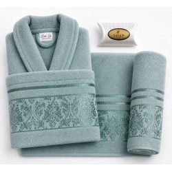 Set Halat de Baie + Prosoape 4 Piese din Bumbac 100% – Model Verde Mentă Elegant Lui Sa, HBC-018