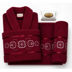 Set Halat de Baie + Prosoape 4 Piese din Bumbac 100% – Model Bordo Elegant Lui Sa Home Collection, HBC-019