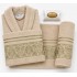 Set Halat de Baie + Prosoape 4 Piese din Bumbac 100% – Model Bej cu Verde Elegant Lui Sa, HBC-022