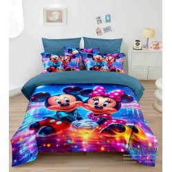 Lenjerie de Pat Dublu Finet 4 Piese cu Cearșaf Elastic – Model Mickey și Minnie Multicolor, LCC-077