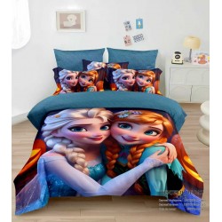 Lenjerie de Pat Dublu Finet 4 Piese cu Cearșaf Elastic – Model Frozen Elsa și Anna, LCC-080