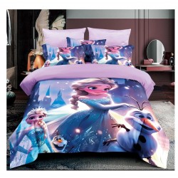Lenjerie de Pat Finet 6 Piese Pat Dublu – Model Frozen Elsa și Olaf Roz, LCC-083