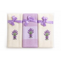 Set 12 Prosoape Bucătărie Lavandă, 100% Bumbac, Crem și Lila, Model Floral Brodat, OGR-013