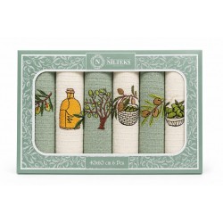 Set 6 Prosoape Bucătărie 100% Bumbac, 40x60 cm, Model Olive și Broderie Rustic Elegant, OGR-014