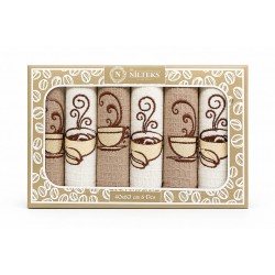 Set 6 Prosoape Bucătărie 100% Bumbac, 40x60 cm, Model Cafea, Crem și Cappuccino, OGR-016