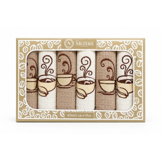Set 6 Prosoape Bucătărie 100% Bumbac, 40x60 cm, Model Cafea, Crem și Cappuccino, OGR-016 Bucatarie