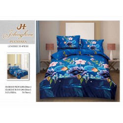 Lenjerie de Pat Dublu din Bumbac Satinat 3D, 4 Piese, Albastru Floral, LSD-001