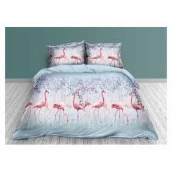 Lenjerie de Pat Dublu Bumbac Satinat 3D, 4 Piese, Model Flamingo Roz, LSD-018
