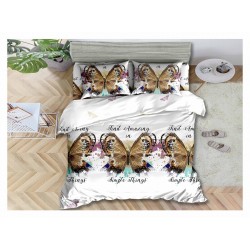 Lenjerie de Pat Dublu Bumbac Satinat 3D, 4 Piese, Model Fluturi Eleganți, LSD-019