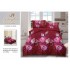 Lenjerie de Pat Dublu Bumbac Satinat 3D, 4 Piese, Model Floral Bordo cu Flori Roz, LSD-041