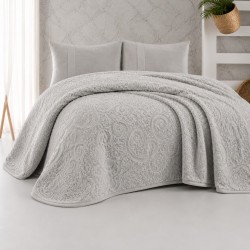 Pătură Dublă Battaniye Gri Deschis, 200x240 cm, Pufoasă și Elegantă, Model Embosat, PST-002