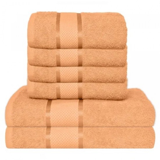 Set 6 Prosoape din Bumbac 100%  Pakistanez – Densitate 400 gr/mp, 50x90 / 70x130 cm, Piersica, PCG-124 Prosoape