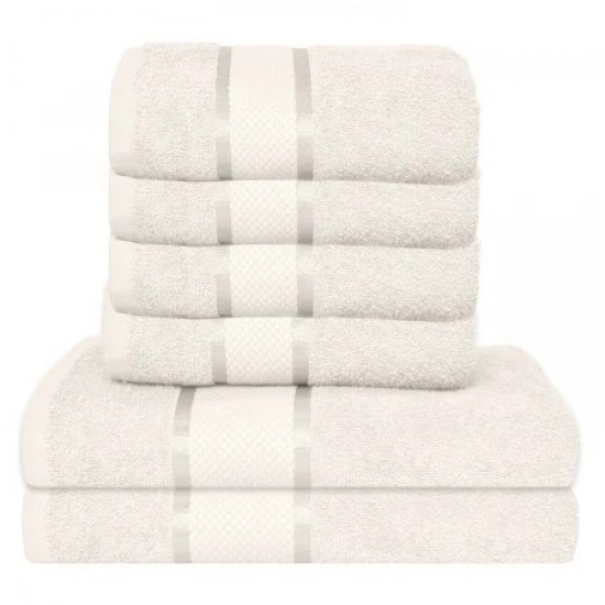 Set 6 Prosoape din Bumbac 100%  Pakistanez – Densitate 400 gr/mp, 50x90 / 70x130 cm, Alb, PCG-125 Prosoape