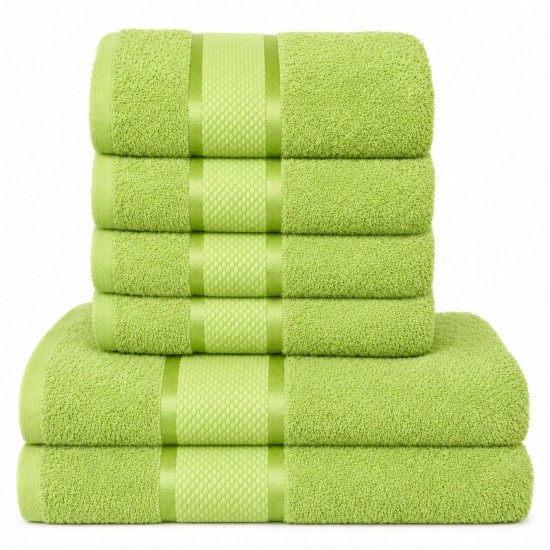 Set 6 Prosoape din Bumbac 100%  Pakistanez – Densitate 400 gr/mp, 50x90 / 70x130 cm, Verde, PCG-126 Prosoape